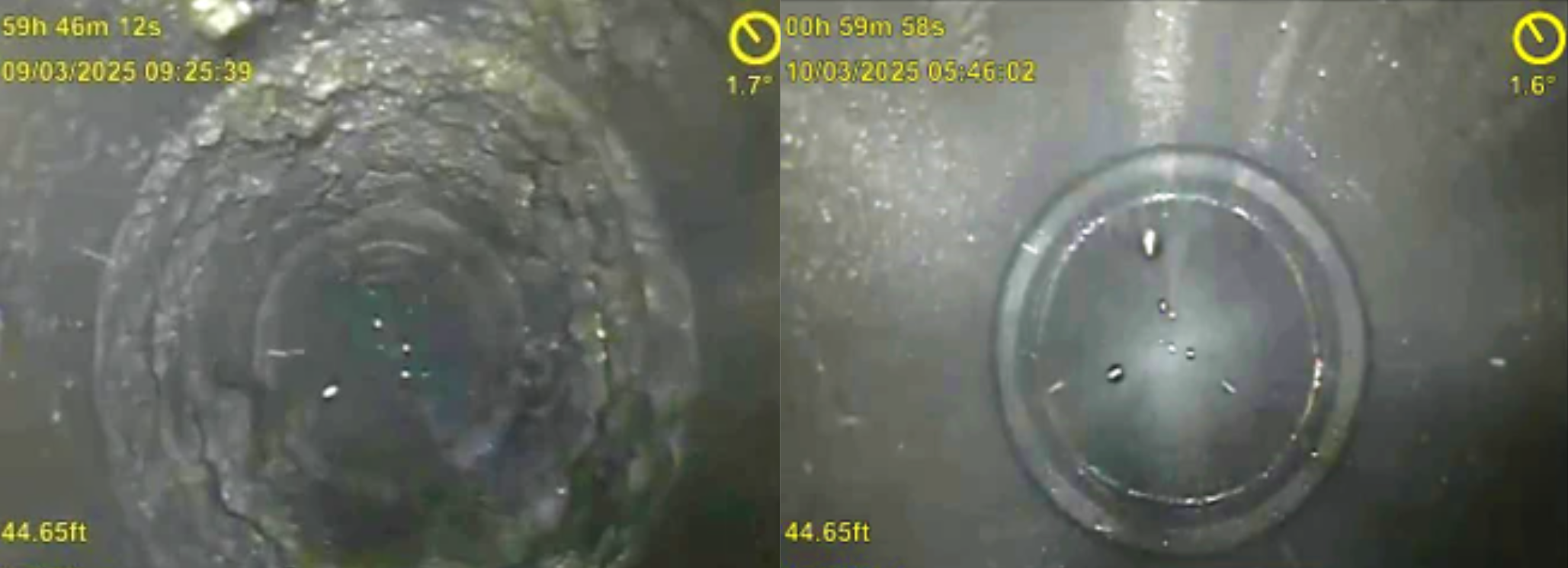 Camera images of tubing hanger before and after pulsed power treatment